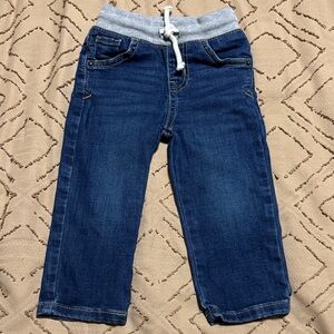 Cat & Jack Dark Blue Denim Pull-On Jeans with Gray Waistband
